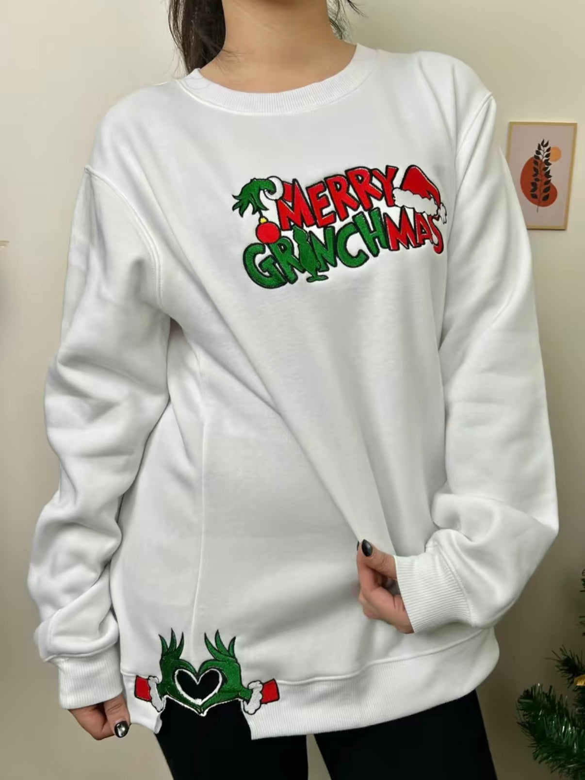 Christmas Side Bow Embroidered Sweatshirt/Hoodie