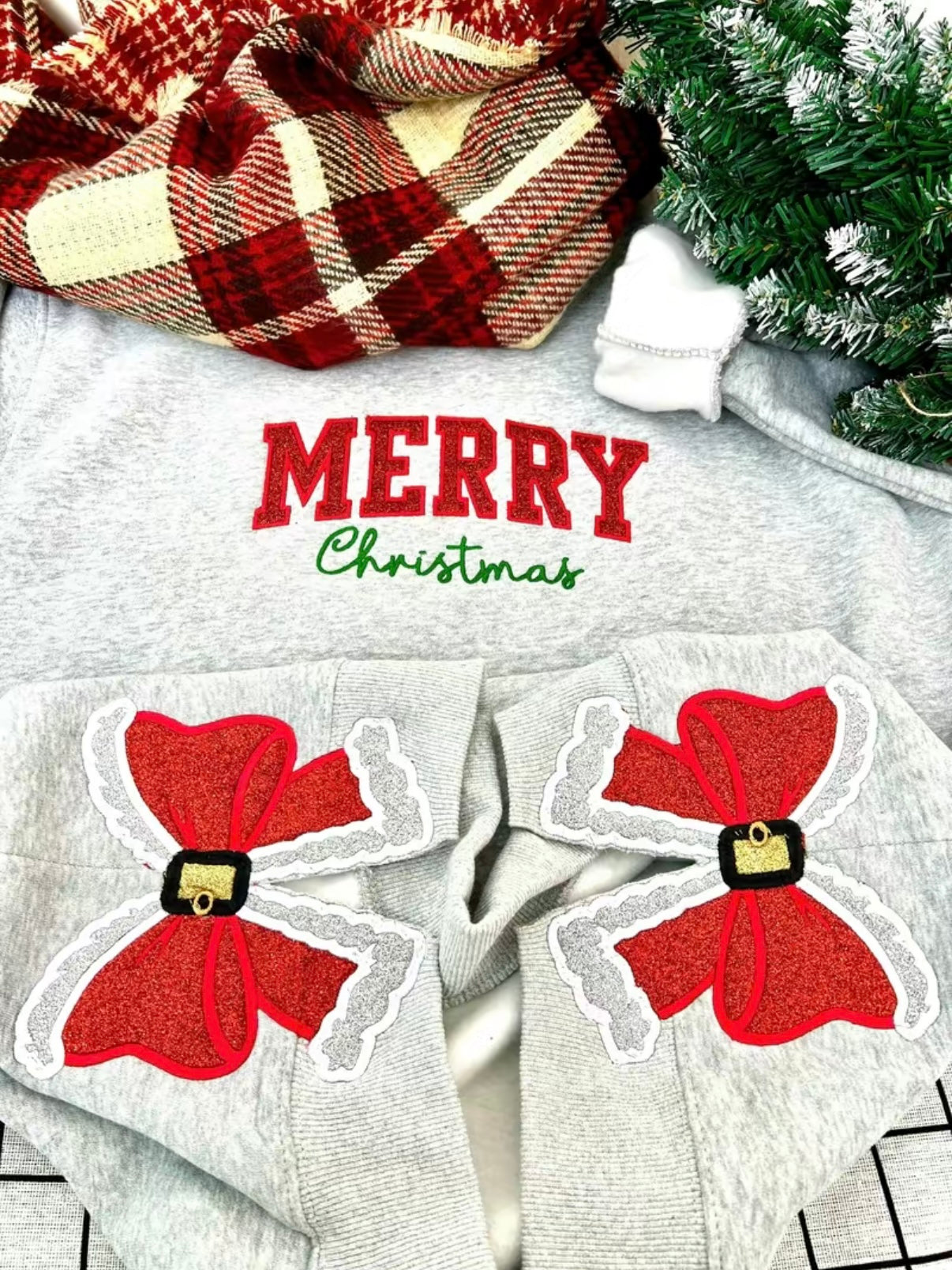 Christmas Side Bow Embroidered Sweatshirt/Hoodie