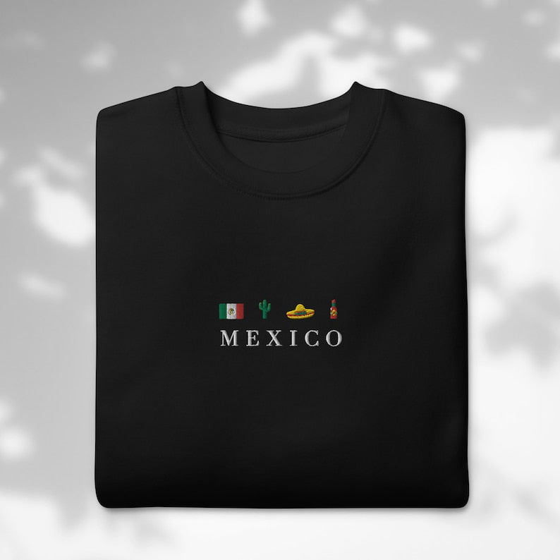 Mexico, Flag, Sombrero Mariachi, Hot Chili Pepper, Cactus, Cinco de Mayo Embroidered Sweatshirt