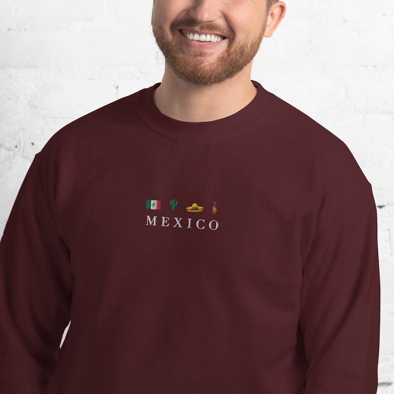 Mexico, Flag, Sombrero Mariachi, Hot Chili Pepper, Cactus, Cinco de Mayo Embroidered Sweatshirt