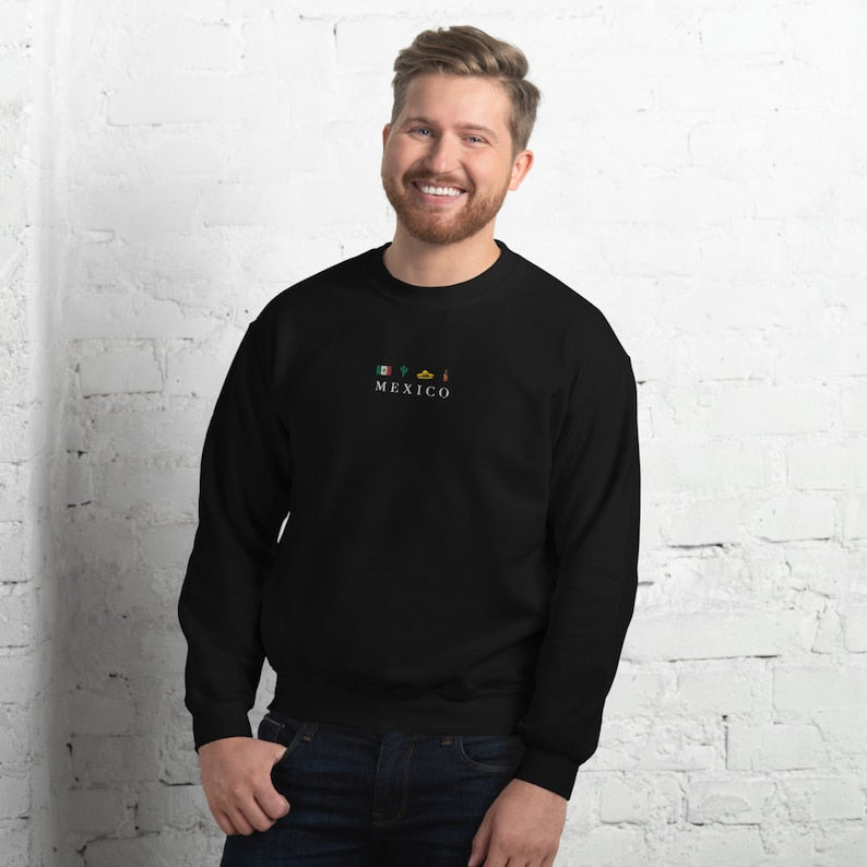 Mexico, Flag, Sombrero Mariachi, Hot Chili Pepper, Cactus, Cinco de Mayo Embroidered Sweatshirt