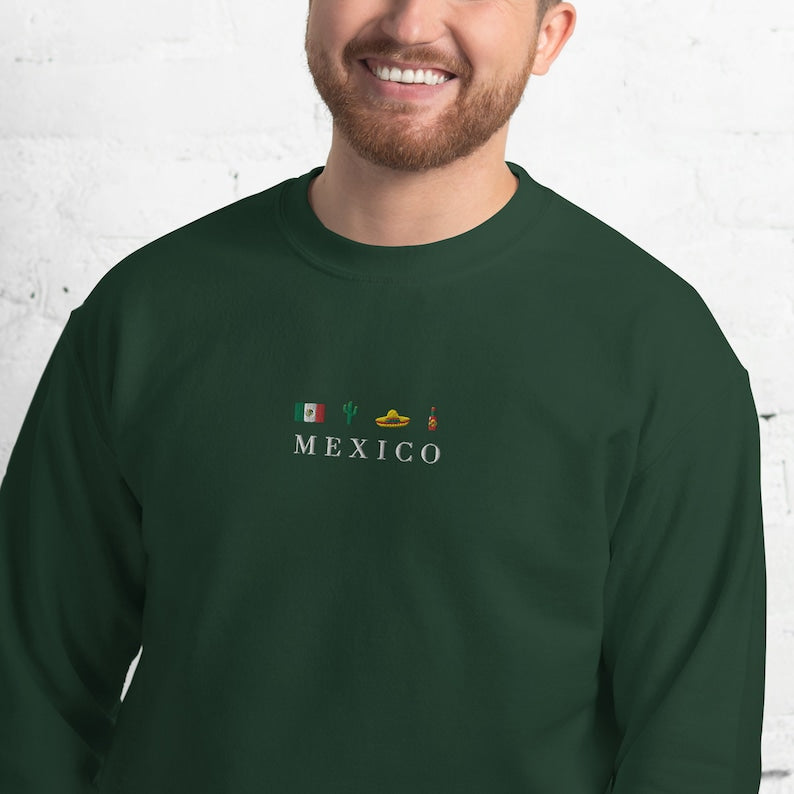 Mexico, Flag, Sombrero Mariachi, Hot Chili Pepper, Cactus, Cinco de Mayo Embroidered Sweatshirt