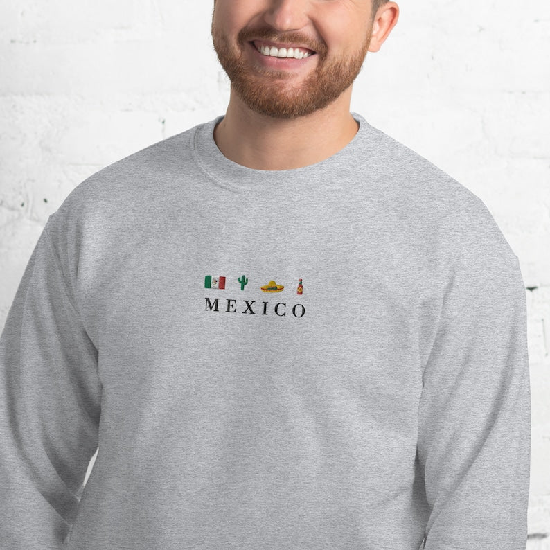 Mexico, Flag, Sombrero Mariachi, Hot Chili Pepper, Cactus, Cinco de Mayo Embroidered Sweatshirt