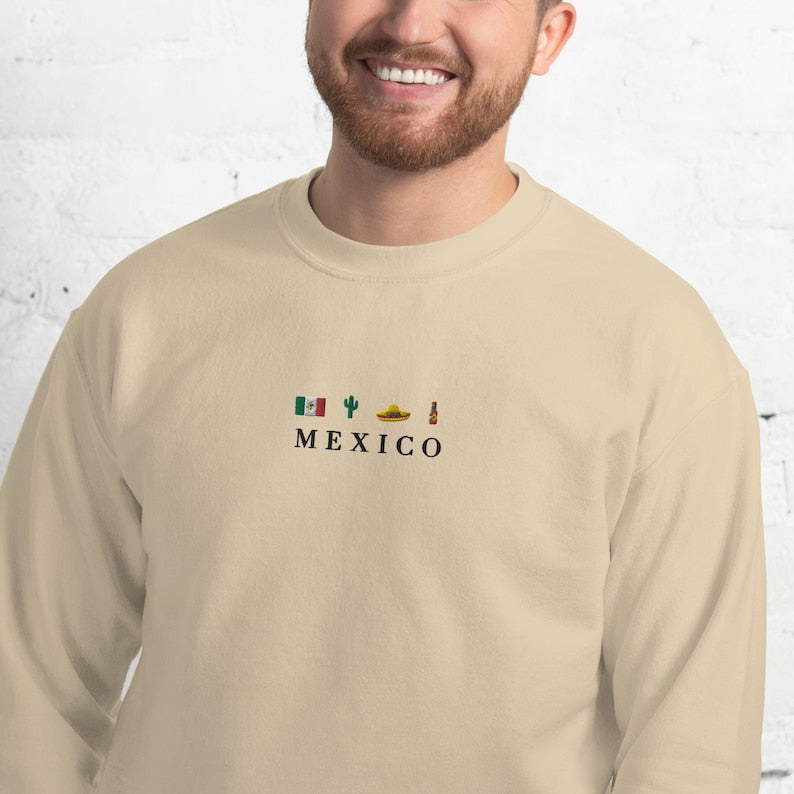 Mexico, Flag, Sombrero Mariachi, Hot Chili Pepper, Cactus, Cinco de Mayo Embroidered Sweatshirt