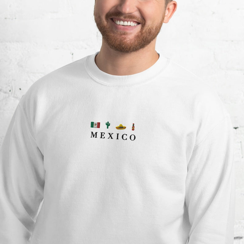 Mexico, Flag, Sombrero Mariachi, Hot Chili Pepper, Cactus, Cinco de Mayo Embroidered Sweatshirt