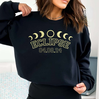 Total Solar Eclipse 2024 Embroidery Hoodie/Sweatshirt