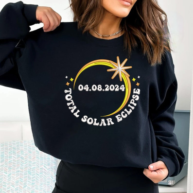Total Solar Eclipse 2024 Embroidery Hoodie/Sweatshirt
