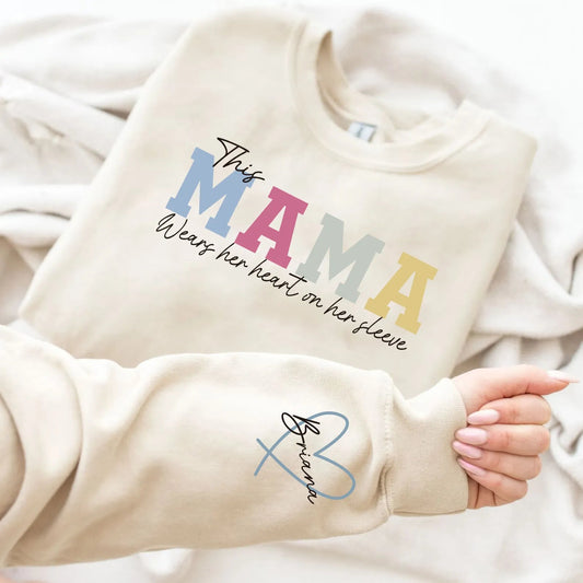 Personalized I Wear My Heart On My Sleeve Mama T-shirt/Sweatshirt/Hoodie