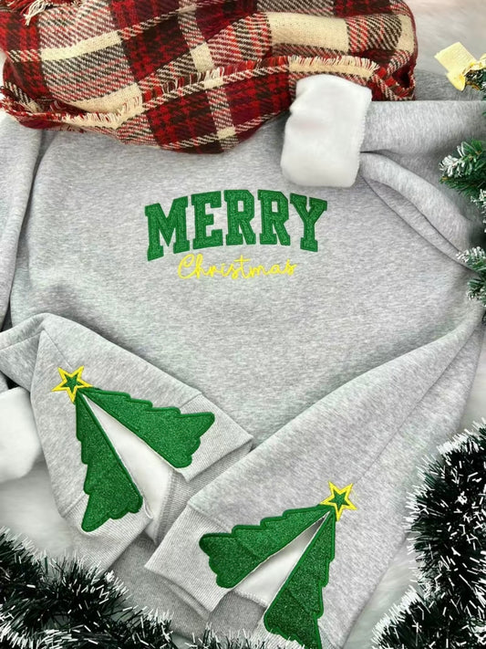 Christmas Side Bow Embroidered Sweatshirt/Hoodie