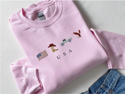 USA, Cowboy Boots, Cowboy Hat, Jeep, Eagle Embroidered Sweatshirt