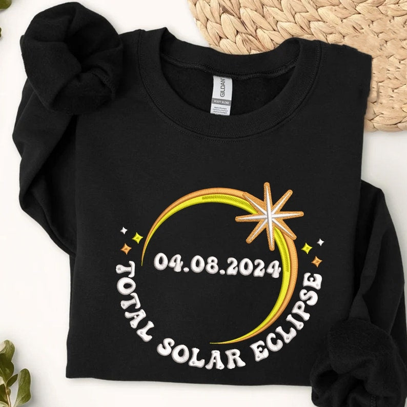 Totale Sonnenfinsternis 2024 Stickerei Hoodie/Sweatshirt