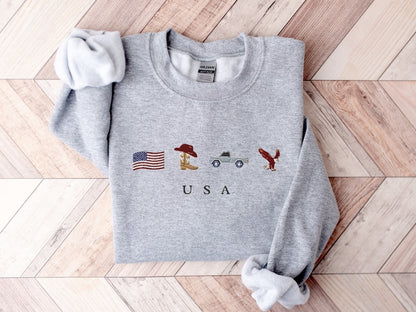 USA, Cowboy Boots, Cowboy Hat, Jeep, Eagle Embroidered Sweatshirt