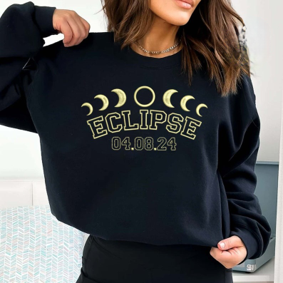 Totale Sonnenfinsternis 2024 Stickerei Hoodie/Sweatshirt