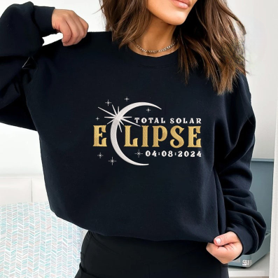 Totale Sonnenfinsternis 2024 Stickerei Hoodie/Sweatshirt