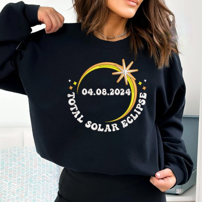 Totale Sonnenfinsternis 2024 Stickerei Hoodie/Sweatshirt